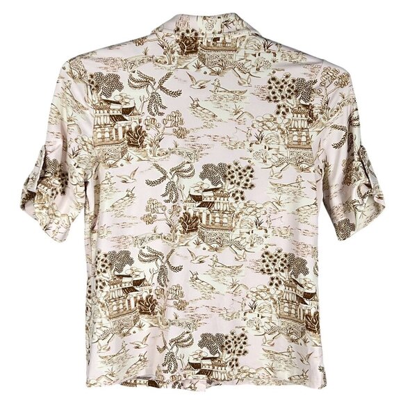 J.McLaughlin Womens M Beige Brown Toile Print Button Up Blouse Catalina Cloth Ar - Picture 8 of 14